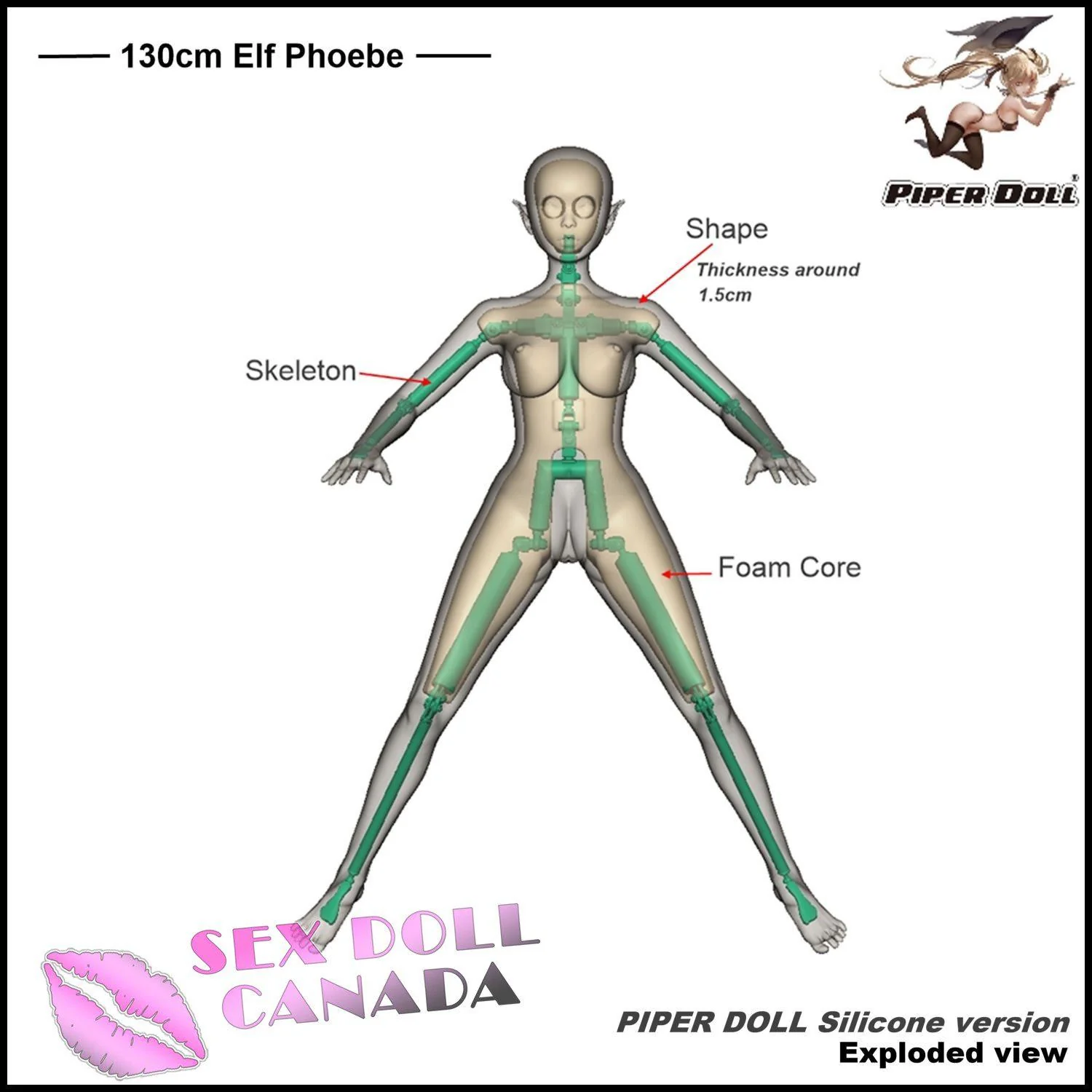 130 (4'3") D-Cup Phoebe Elf Pink - Full Silicone - Piper Doll - Image 25