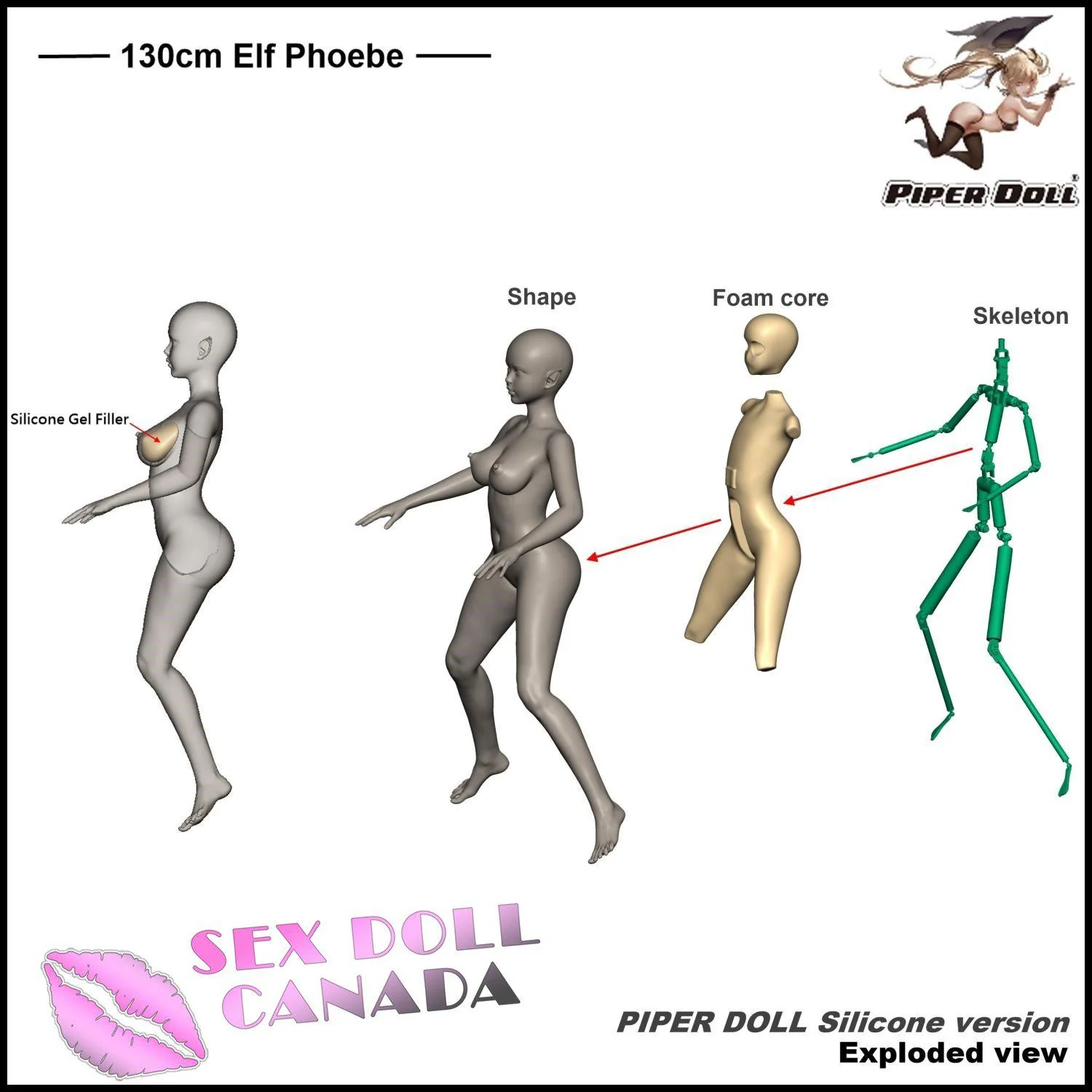 130 (4'3") D-Cup Phoebe Elf Pink - Full Silicone - Piper Doll - Image 26