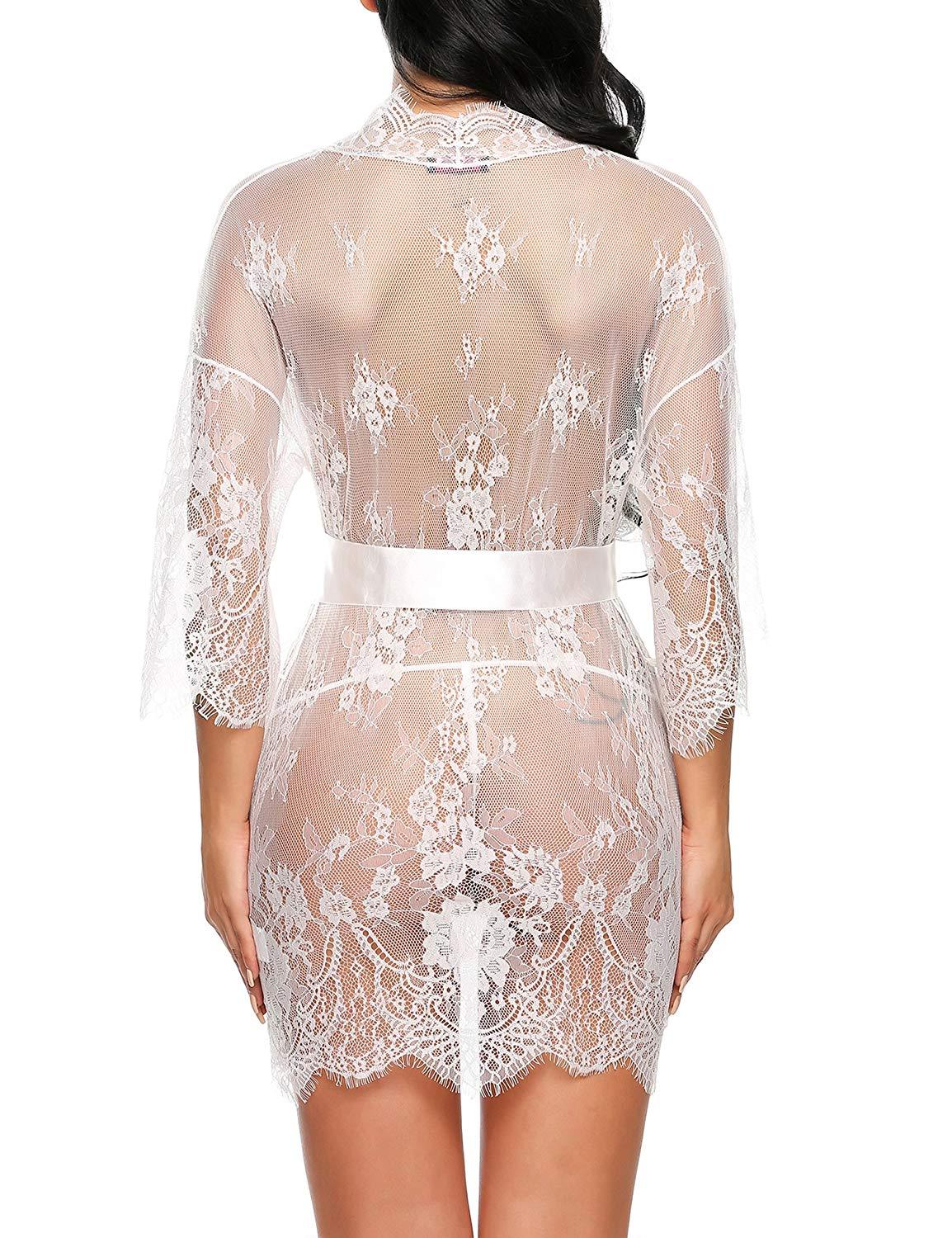 IN-STOCK - Clothing - White Lace Kimono Babydoll Outfit - Image 2